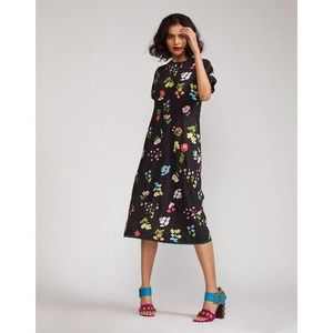 Cynthia Rowley Raya Tee Midi Dress - Floral - Black Multi/Black Floral